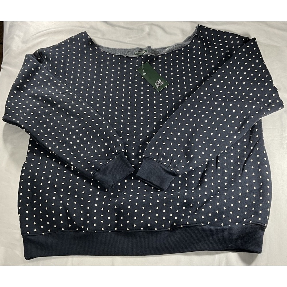 Wild Fable Navy Blue Polka Dot Fleece Pullover Sweatshirt Cotton Women's Large